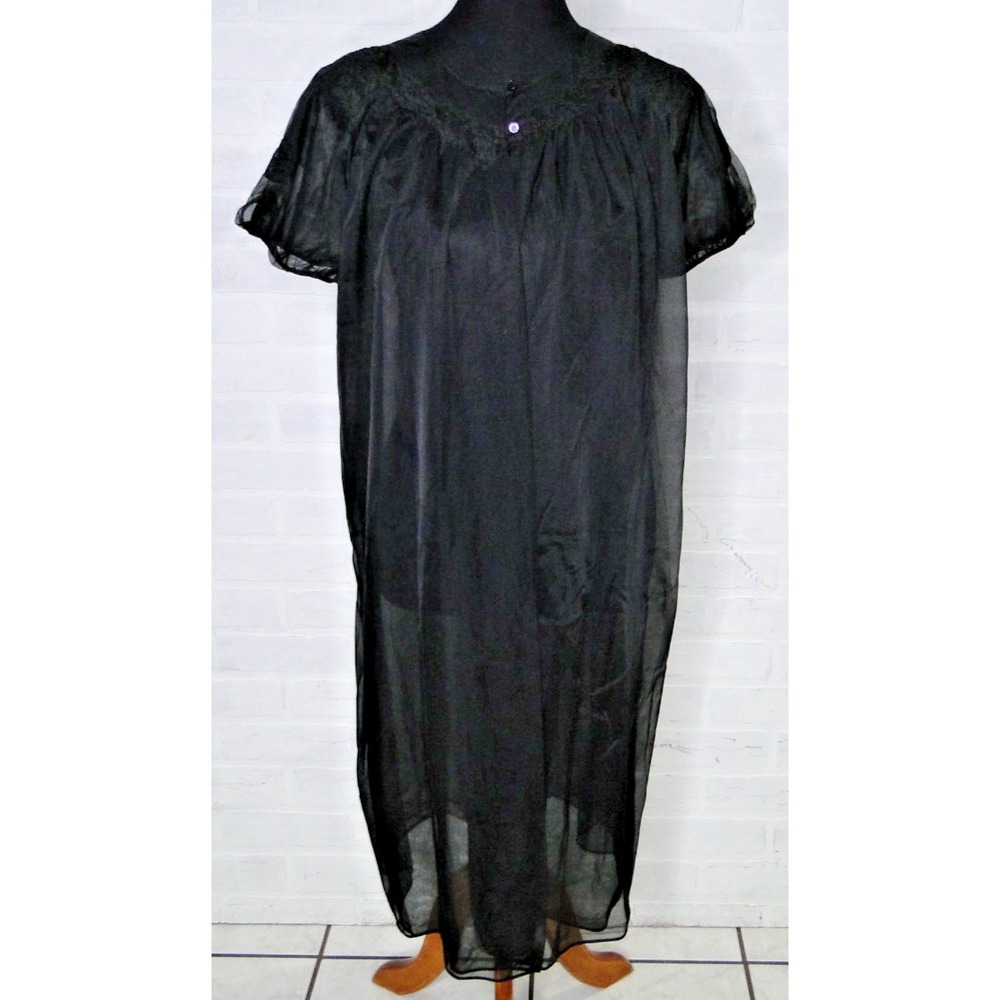 Vintage Kayser Black Chiffon Sheer Short Robe Peignior Lingerie Sz 34 USA Made